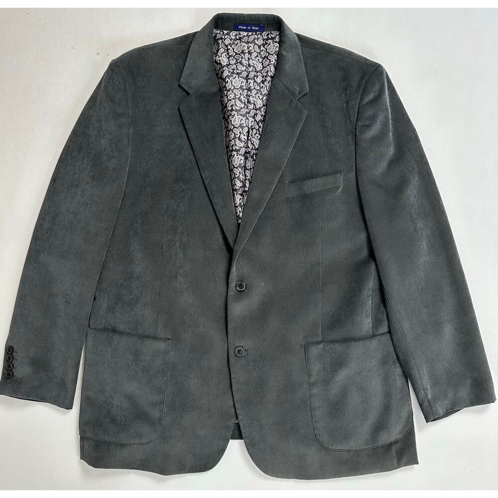 Alan Flusser Size XL Gray Corduroy Sport Coat Blazer Jacket 2 Button Paisley